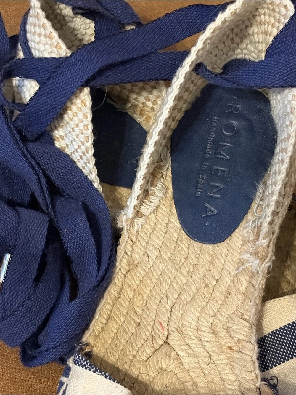 Romena Navy & White Striped Espadrille Lace-Up Flats Sz EU 39 runs small US8